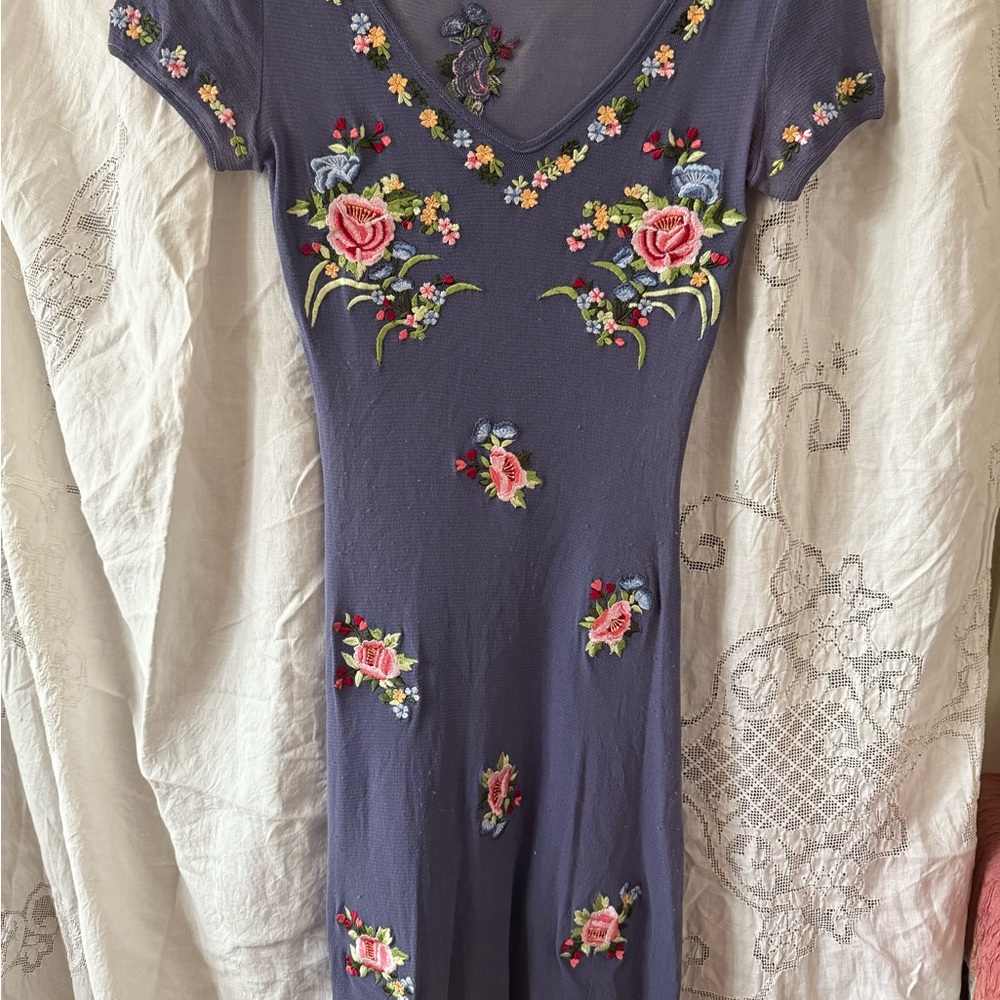 Vivienne Tam Purple Floral Embroidered Mesh Dress - Picture 2 of 4